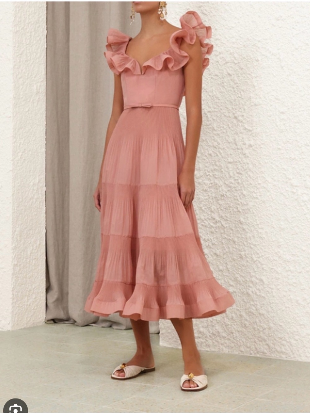 Zimmermann Pleated Frill Blush Pink Ruffled Midi Dress - Picture 4 of 4